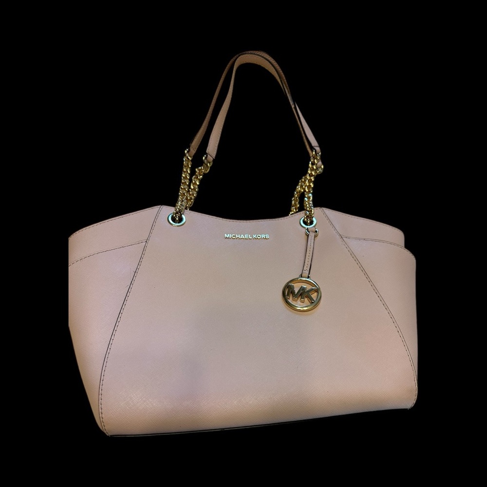 Michael Kors Pink Saffiano Leather Shoulder Bag with Gold Accents